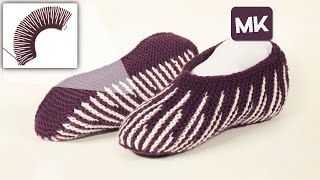 ? Полосатые домашние тапочки спицами /Striped slippers knitting pattern