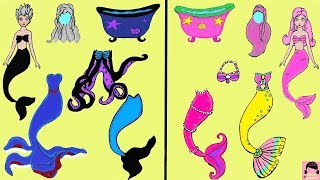 PAPER DOLLS MERMAID BLACK AND PINK QUIET BOOK HANDMADE PAPER CRAFTS
