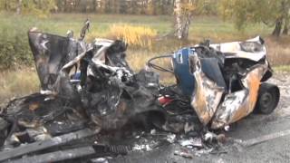 На трассе Ижевск - Алнаши в покореженном авто заживо сгорел водитель