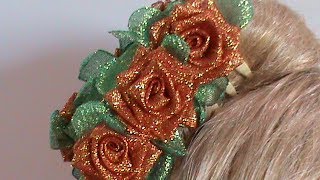 DIY/МК/ Как сделать заколку - краб с цветами канзаши из парчи