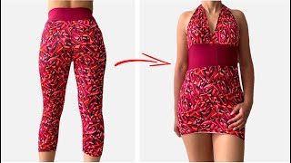 TRANSFORMA TU ROPA VIEJA SIN MÁQUINA - HACER VESTIDO CON UN LEGGINS - DIY CLOTHES DRESS FROM TIGHTS