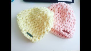 Czapka w 15 minut robiona palcami z Alize puffy, każdy rozmiar - crochet hat in 15 minutes